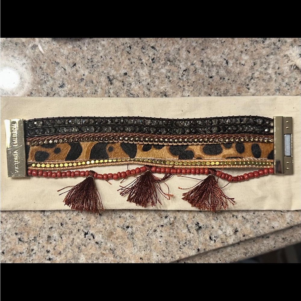 Victoria Emerson Leopard Print Tassel Bracelet